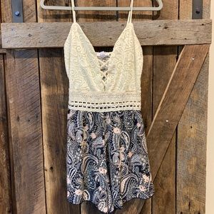 Lace crochet spaghetti strap romper